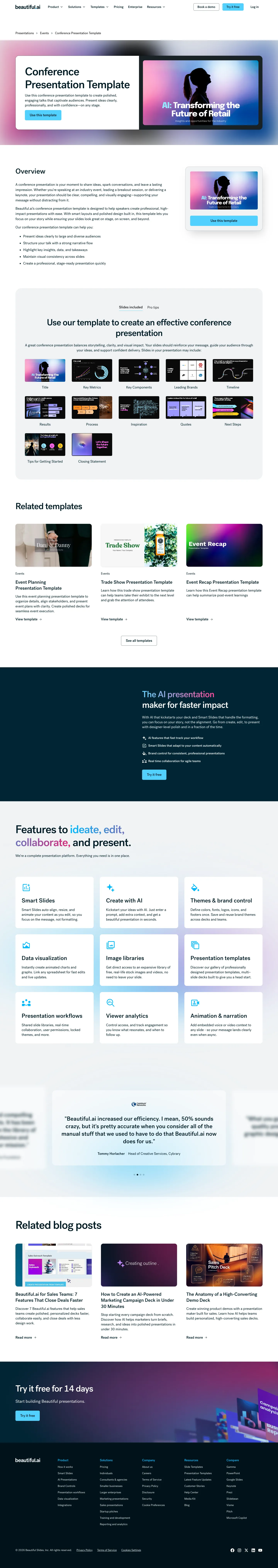 Full screenshot of the live Conference Presentation Template page with numbered annotation markers