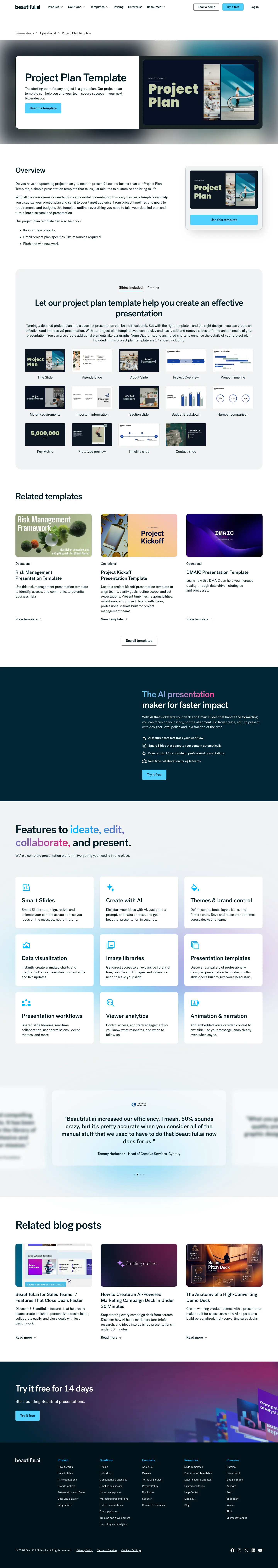 Full screenshot of the live Project Plan Template page with numbered annotation markers