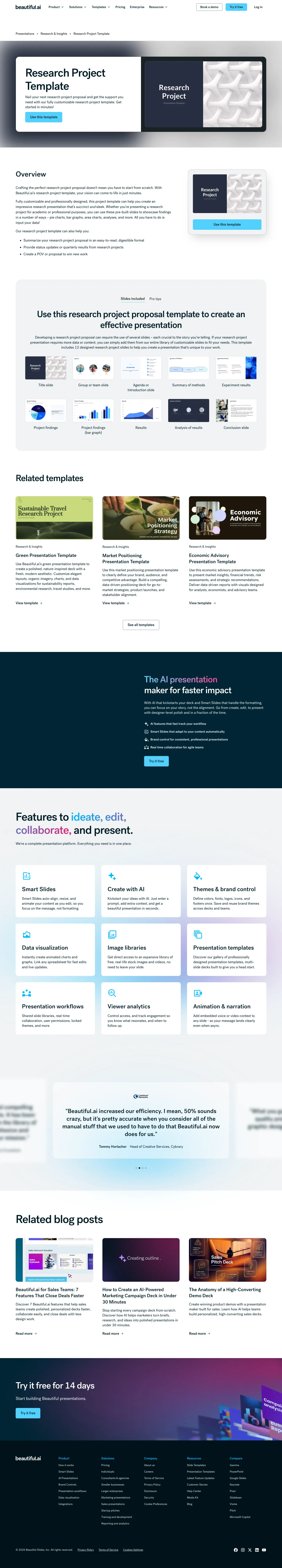 Full screenshot of the live Research Project Template page with numbered annotation markers