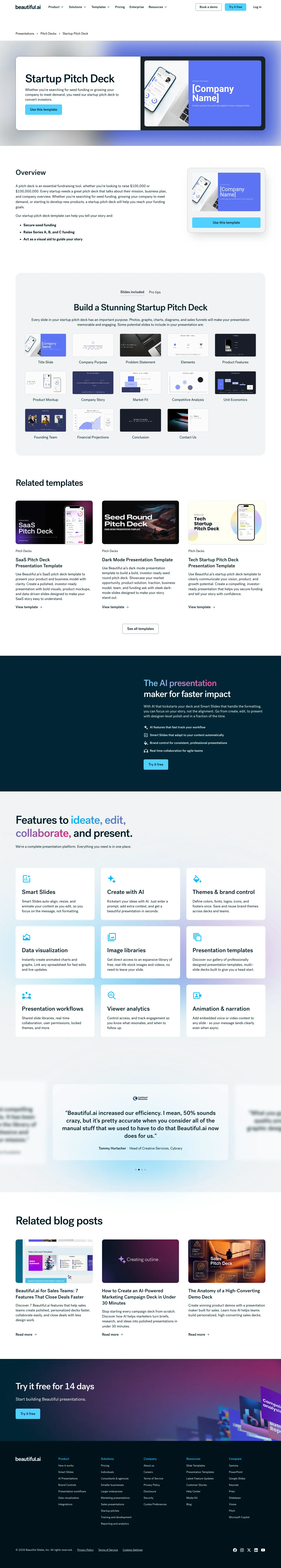 Full screenshot of the live Startup Pitch Deck page with numbered annotation markers