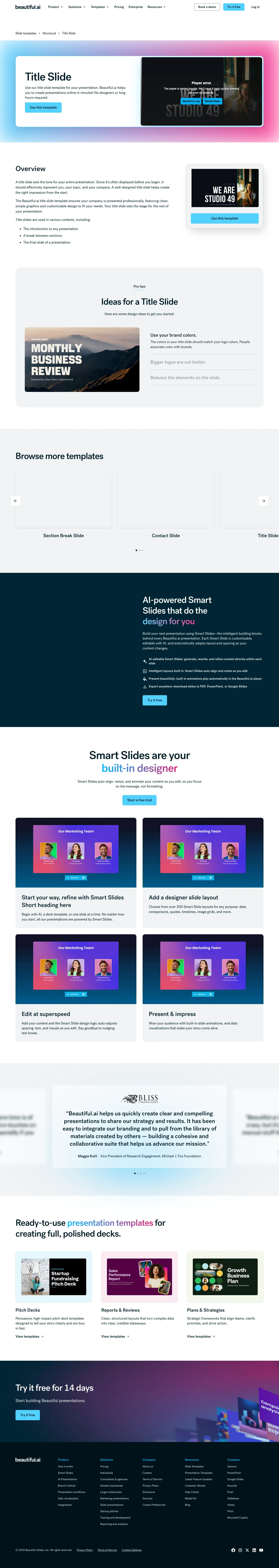 Full screenshot of the live Title Slide page with numbered annotation markers