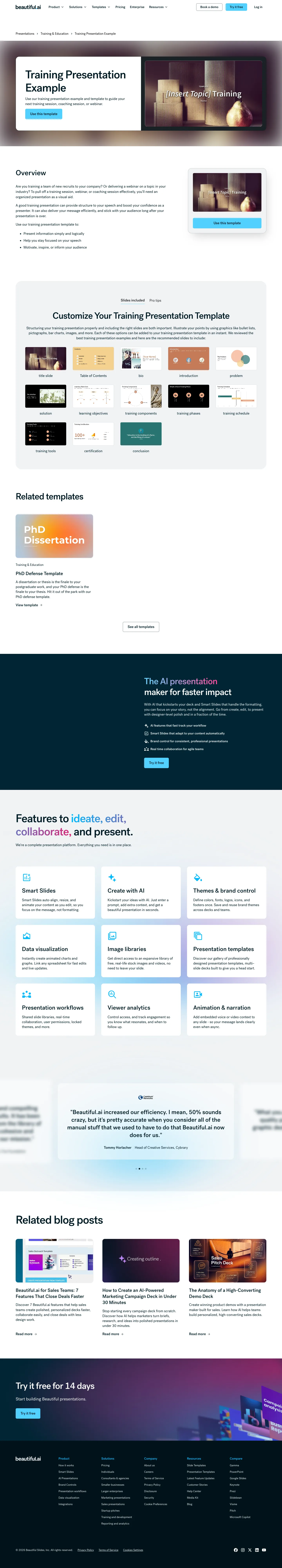 Full screenshot of the live Training Presentation Example page with numbered annotation markers